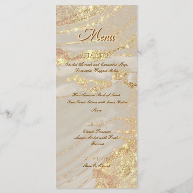Rosa Tinta Álcool Brilho Dourado Chic Menu Plano (Frente)