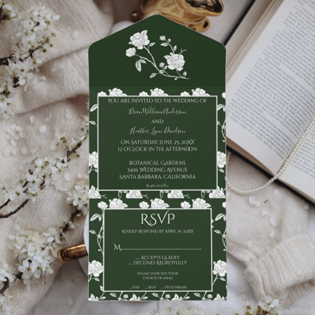 Rosa Verde Emerald Casando Tudo Em Um Convite (Emerald Green Rose All in One Wedding Invitation)