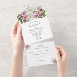 Rosa Verde Roxo Floral Elegante Clássico Casamento