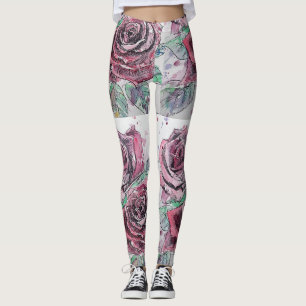 Rosa vermelha Aquarela Flor Vermelho Leggings Flor