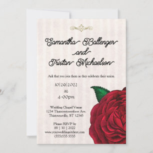 Rosa vermelha Clássica no Convite de Casamento Vel