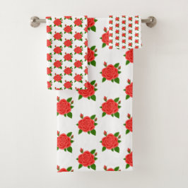 Rosa vermelha com o conjunto de toalhas brancas do