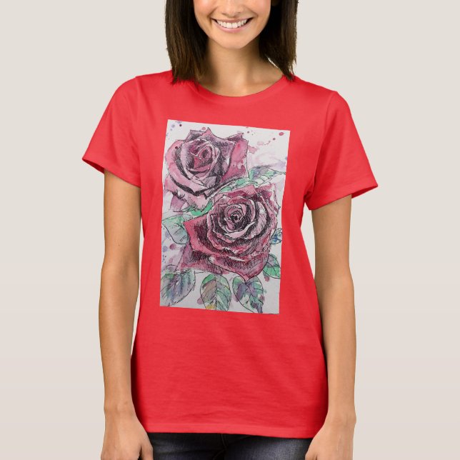 Rosa vermelha D Camisa De Pintura De Tinta D De Ág (Frente)
