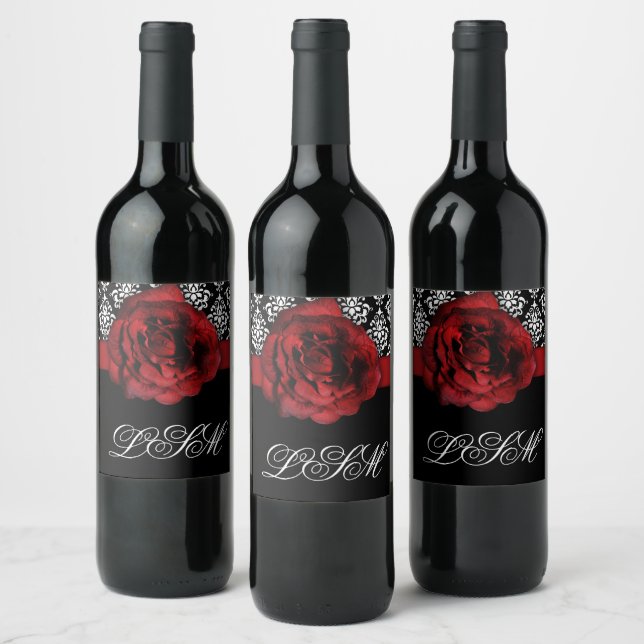 Rosa vermelha da etiqueta do vinho de Casamento te (Garrafas)