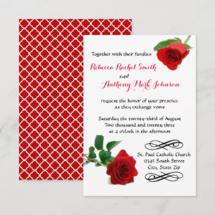 Rosa vermelha de Aquarela - Convite para Casamento