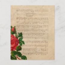 Rosa vermelha de notas de música floral Vintage