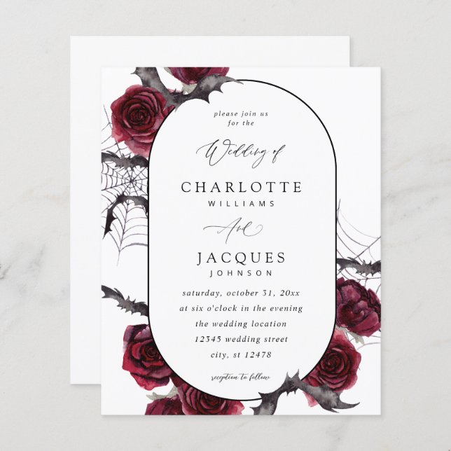 Rosa vermelha de Orçamento Casamento de Morcegos d (Frente/Verso)