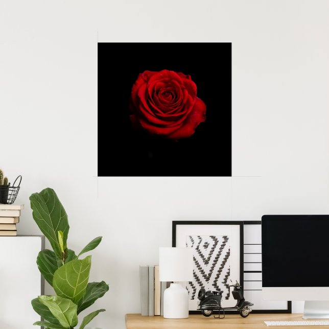 Rosa vermelha Dramática - Impressão de Arte Floral (Escritório em casa)