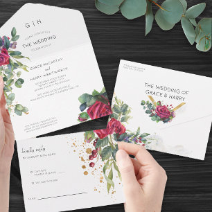 Rosa vermelha e Casamento Eucalyptus