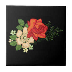 Rosa Vermelha e Margaridas Fundo Preto