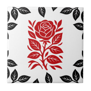 Rosa Vermelha e Preta Floral Moderno Minimalista G