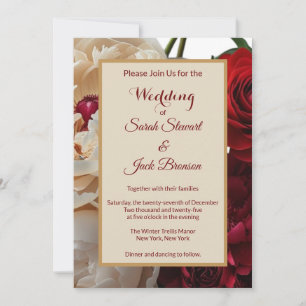 Rosa vermelha Elegante e Convite para Casamento de