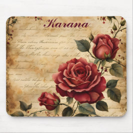 Rosa Vermelha em Mouse Pad de Pergaminho Antigo