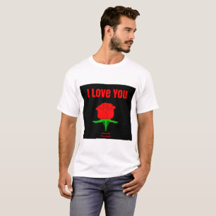 Rosa vermelha Eu Amo a Camisa Básica Branca dos Ho