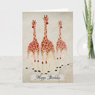 Rosa vermelha Girafas Cartão de Aniversário