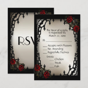 rosa vermelha Gótica RSVP Opção de menu Dourada