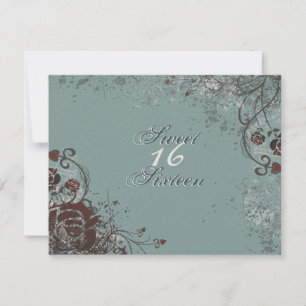 Rosa vermelha Grunge Doce 16 Convite de aniversár