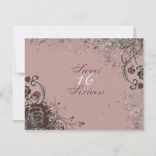 Rosa vermelha Grunge Doce 16 Convite de aniversári (Frente)