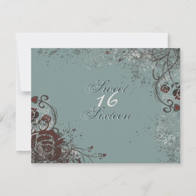 Rosa vermelha Grunge Doce 16 Convite de aniversári (Frente)