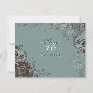 Rosa vermelha Grunge Doce 16 Convite de aniversári