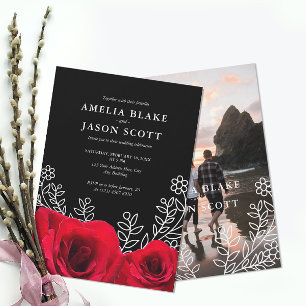 Rosa vermelha Minimalista no Convite para Casament