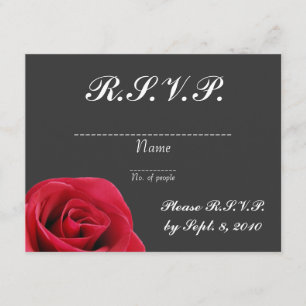 Rosa vermelha na placa RSVP da Cinza