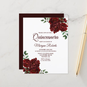 Rosa vermelha Romântica Convite Orçamental Quinc