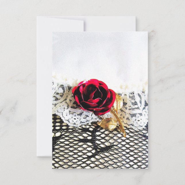 Rosa vermelha romântica e rendas brancas (Frente)