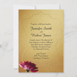 Rosa vermelha sobre o Convite ao Casamento Dourado