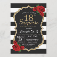 Rosa vermelha surpresa 18º Convite de aniversário 