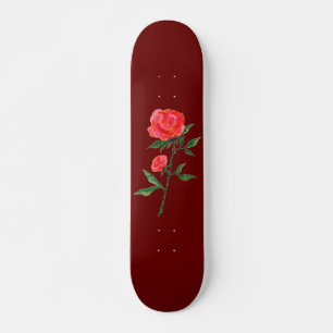 Rosa vermelha Watercolor Red Skateboard