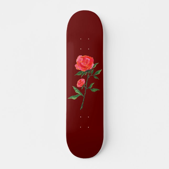 Rosa vermelha Watercolor Red Skateboard (Frente)