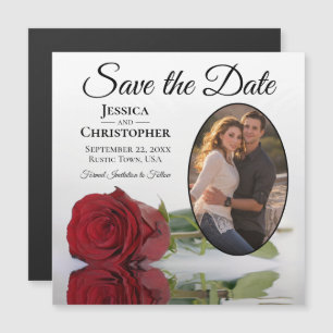 Rosa vermelha Wedding Save The Date Oval Photo Mag