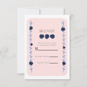 Rosa Vines de Aguarela Azul Rosa Resposta RSVP Cas