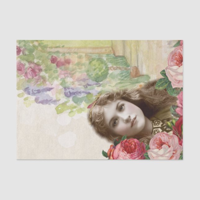 Rosa vitoriano de couve, mulher, papel de tecidos  (Frente )