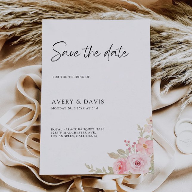 Rosa Wedding Salvar a Data Convite (Rose Wedding Save the Date Invitation)