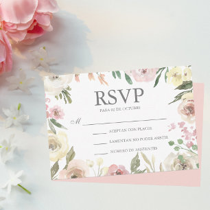Rosado Flores Boda Cartão RSVP de Casamento Espan