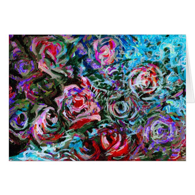 rosas abstrato em vermelho e turquesa - cartão (Frente Horizontal)