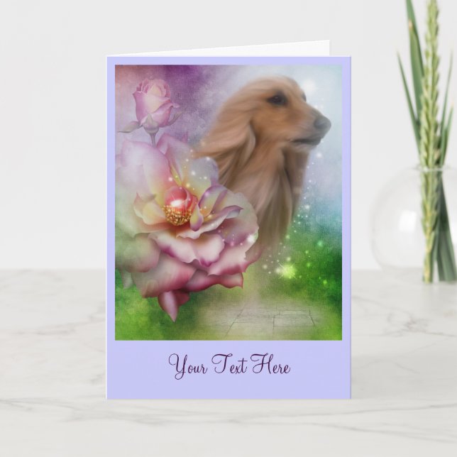 Rosas Afegãos Fantasy Dog Art Cartão com fotos (Frente)