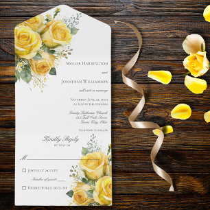Rosas Amarelas Todas em Um Convite de casamento