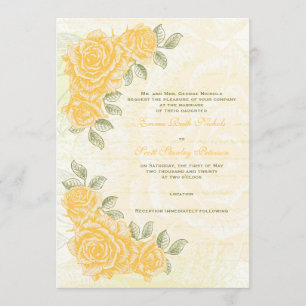 Rosas amarelos do vintage que wedding o convite