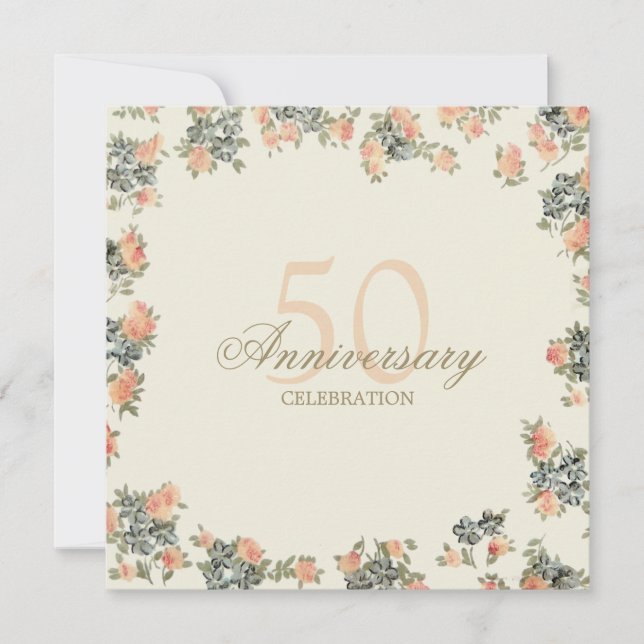 Rosas Antigas - convite de aniversário de casament (Frente)