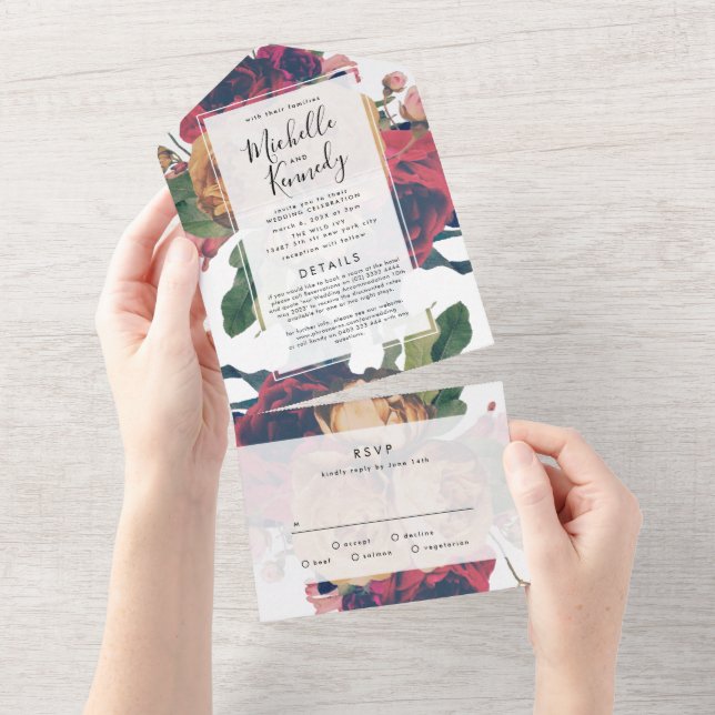 Rosas Antigos Vintage Boho 3 em 1 Casamento (Tearaway)