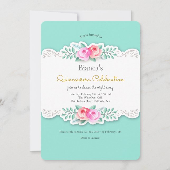 Rosas Artísticos Convite Quinceañera (Frente)