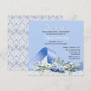 Rosas Azuis Convite de Aniversário para Quinceañ