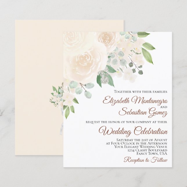 Rosas Blush de Champanhe Convite de casamento BUDG (Frente/Verso)