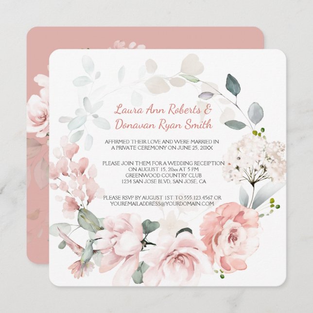 Rosas Blush Hummingbird Sage Greenery Casamento (Frente/Verso)