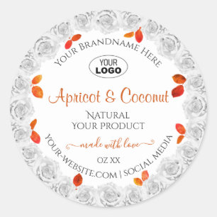 Rosas brancas com logotipo de etiquetas de produto