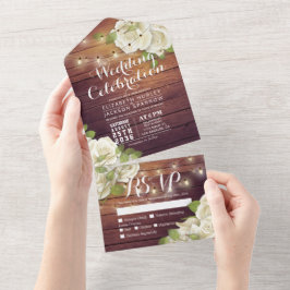 Rosas brancas Cordas Luzes Rústicas Casamento de M