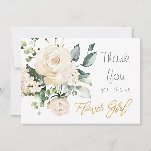 Rosas brancas de aquarela Cartões de agradecimento (Frente)